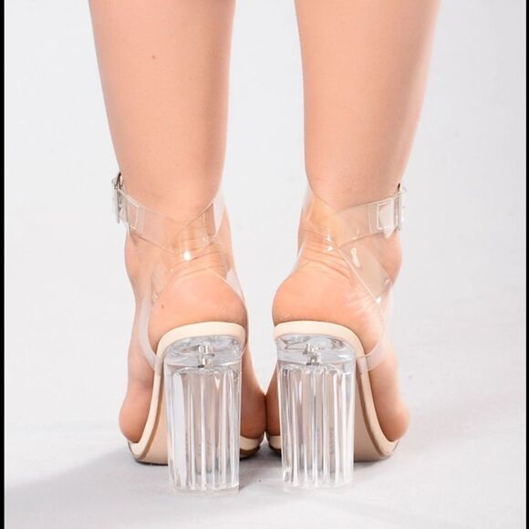 Fashion Nova Square Crystalbelle Ankle Wrap Open Toe Clear/nude Heels - Picture 11 of 12